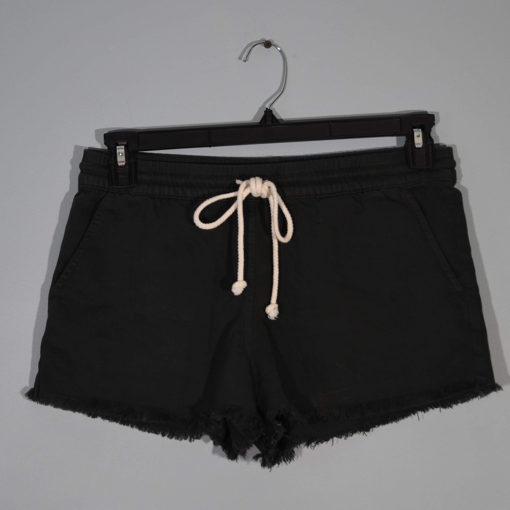 Distressed black drawstring shorts